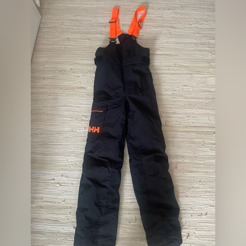 Helly Hansen Black and Neon Orange insulated bib snow pants 14 youth